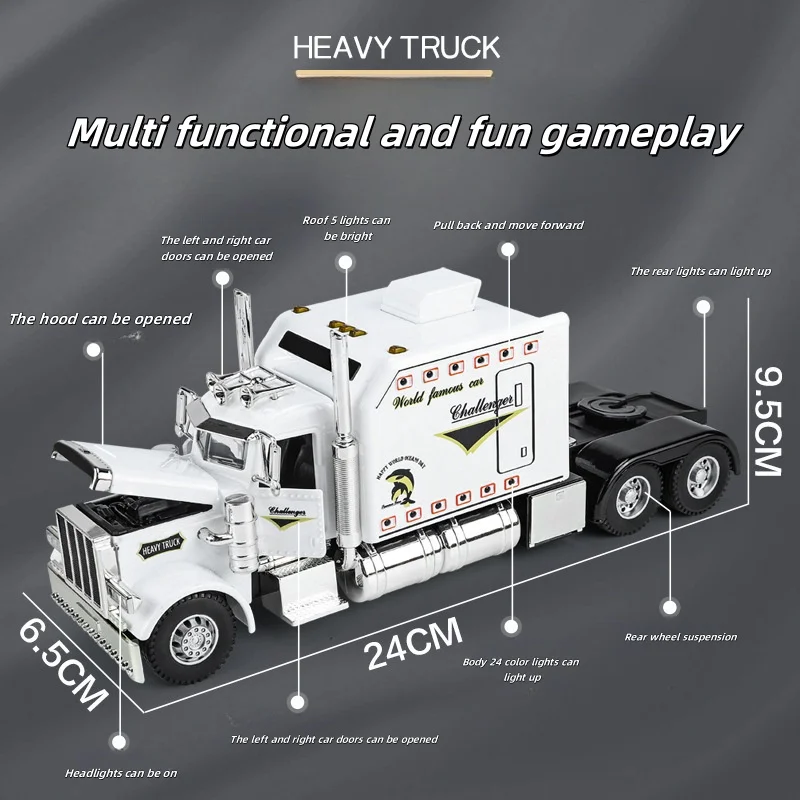 1:24 large American tractor-trailer model big truck alloy toy car boys simulation car semi-trailer 3
