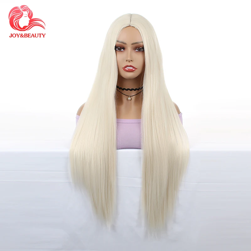 

JOY&BEAUTY 32 Inch Women Wig Synthetic Beige Long Straight Hair Cosplay Rosenet Role Play Simulation Scalp Halloween Party + Cap