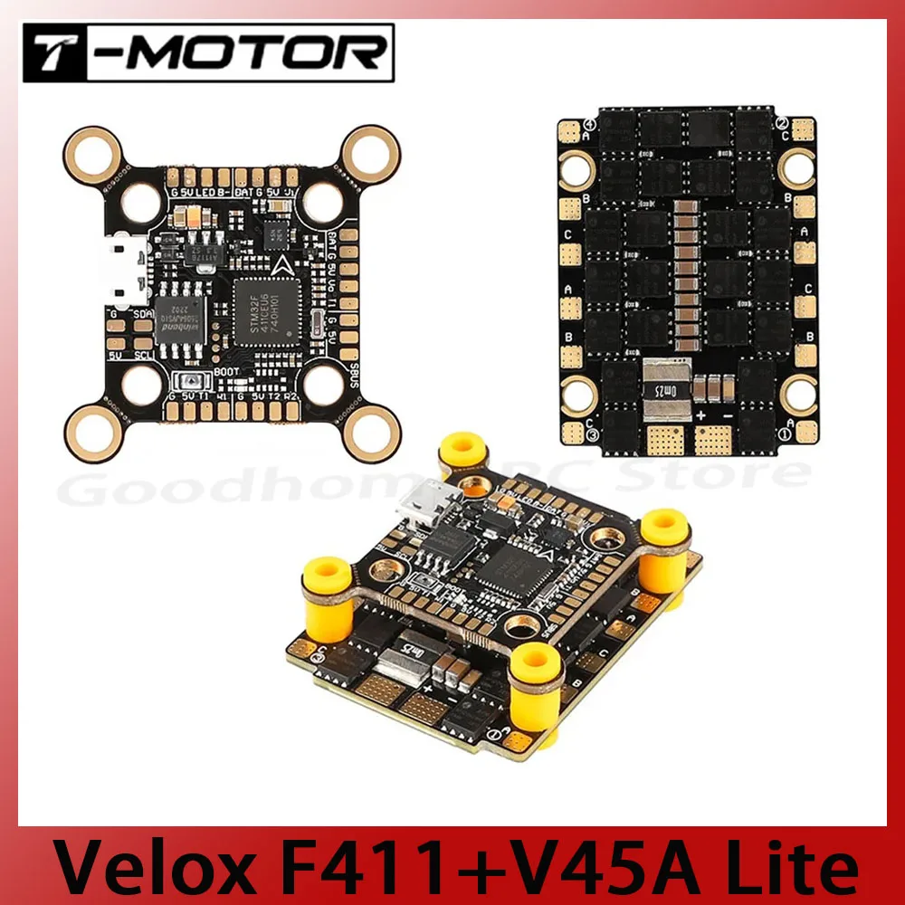 

T-MOTOR VELOX LITE F411 V45A Stack 6S 4 в 1 BLHeli- Flight Controller FC ESC Combo FPV Racing Freestyle Drones DIY Parts