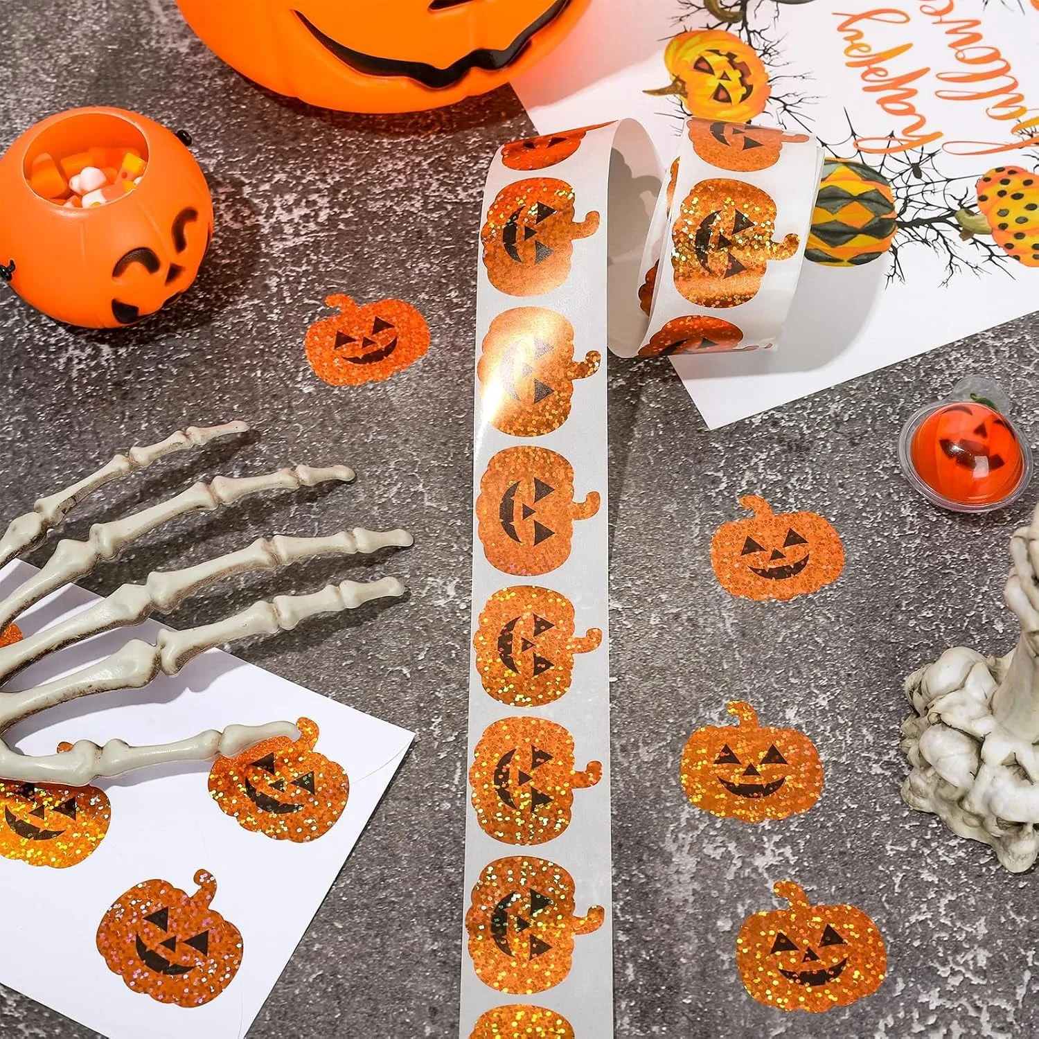 500 Pegatinas De Calabaza Halloween Holográficas - Autoadhesivas Para Decorar Fiestas Y Manualidades