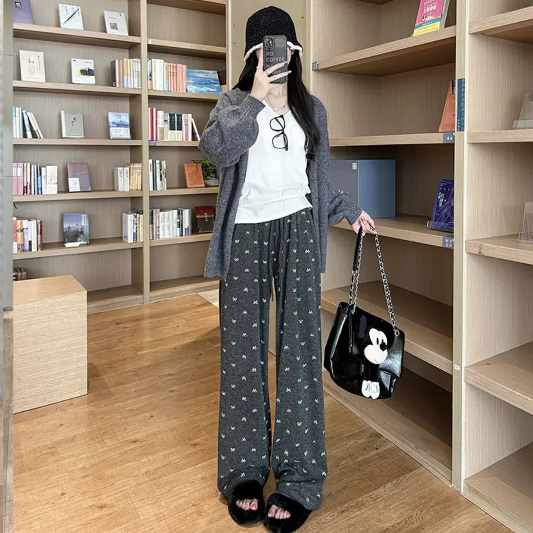 High Waist Versatile Wide Leg Pants Knot Glutinous Rice Autumn Winter 2024 Korean Sle Straight Cut Long Pants - Image 5