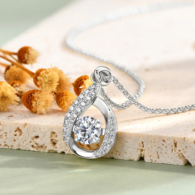 2024 New 6.5mm 1ct Round Moissanite Water Drop Necklace – 925 Silver