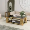Modern Stainless Steel Rectangle Glass Coffee Table – Gold Legs