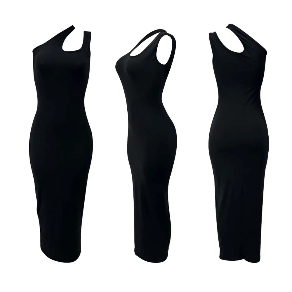 Sexy Black One Shoulder Bodycon Dress Women Tank Strap Elegant Backless Maxi Dresses Summer Evening Party Long Dress Y2k Vestido t shirt dress