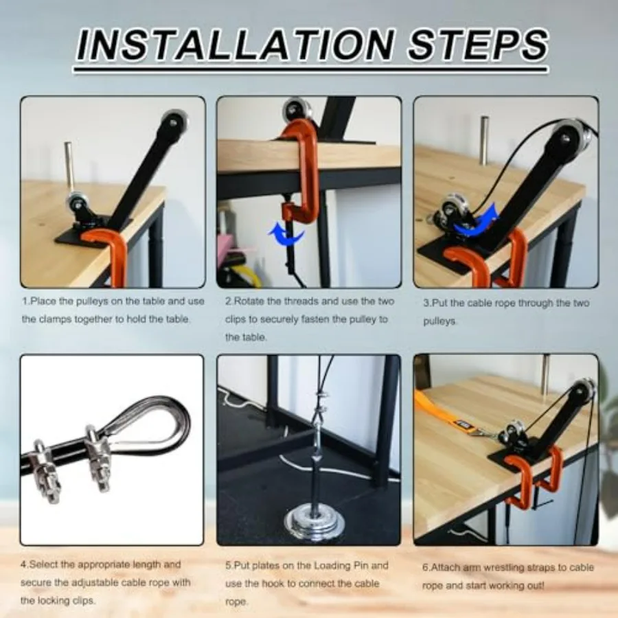 Arm Wrestling Pulley Training System Kit for Table - Professional Forearm & Wrist Strengthener with Aluminum Rotating Pulleys, A