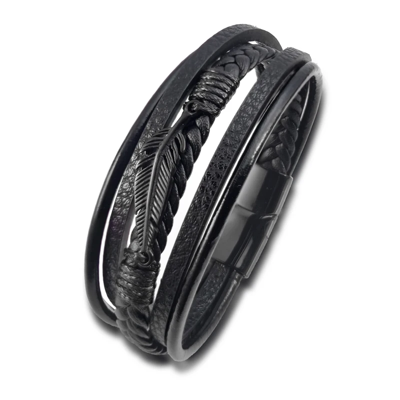 Multi-layer Leather Combination Maple Leaf Accessories Men's Stainless Steel Leather Bracelet Classic Gift leather bracelet leather bangle stainless steel bangle