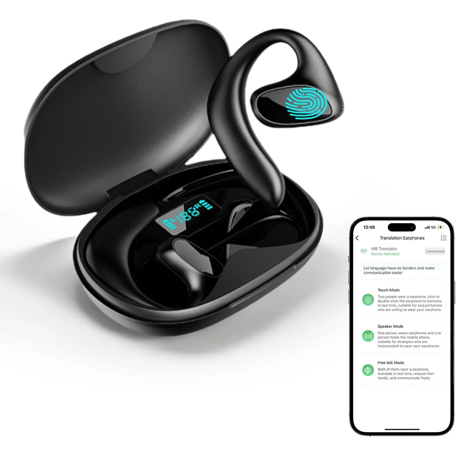 Language BT Translator Earbuds Bluetooth Headset That Supports Translation into 144 Languages Online or Offline Translation