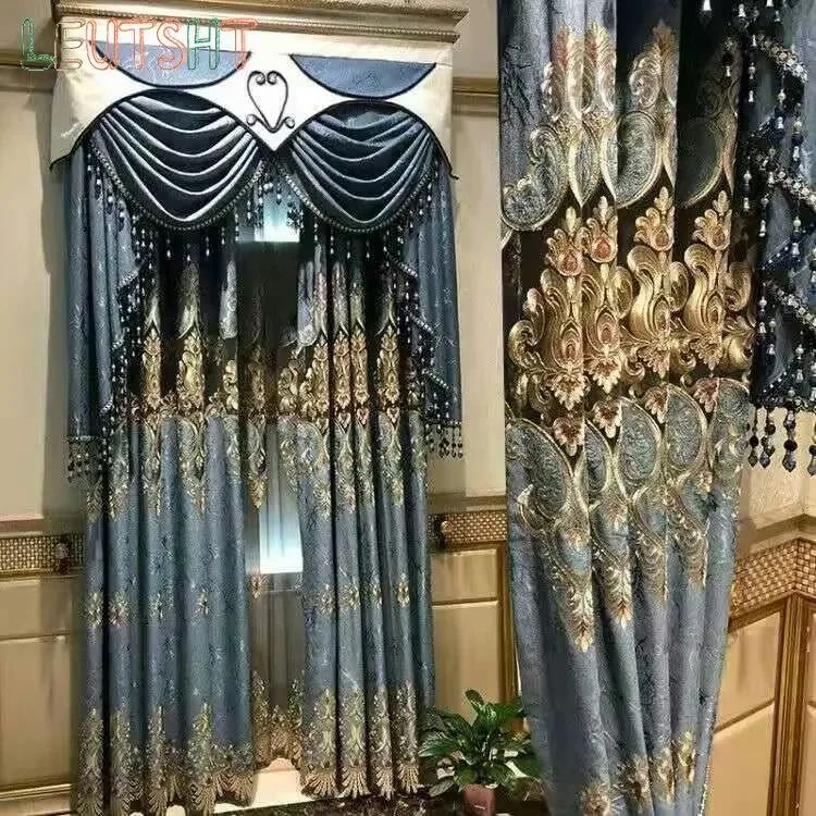 

Custom European-style Curtains for Living Dining High-end Embroidery Tulle Luxury Chenille Window Study Valance