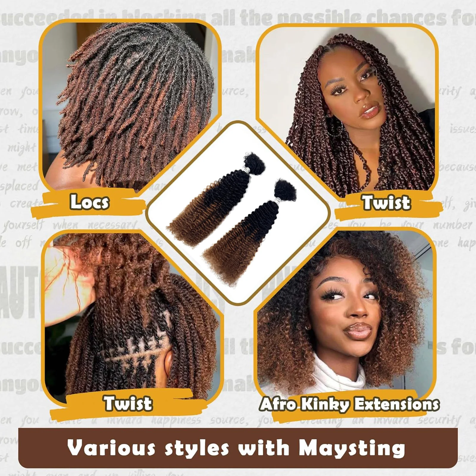 16inch Afro Kinky Curly Human Hair Bulk for Dreadlocks Extending Afro Kinkys Bulk Human Hair for Braiding 30g/pack Can be Dyed 2