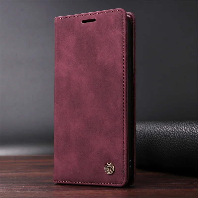 Vintage Leather Suction Cup Flip Case with Stand and Book-Style Design