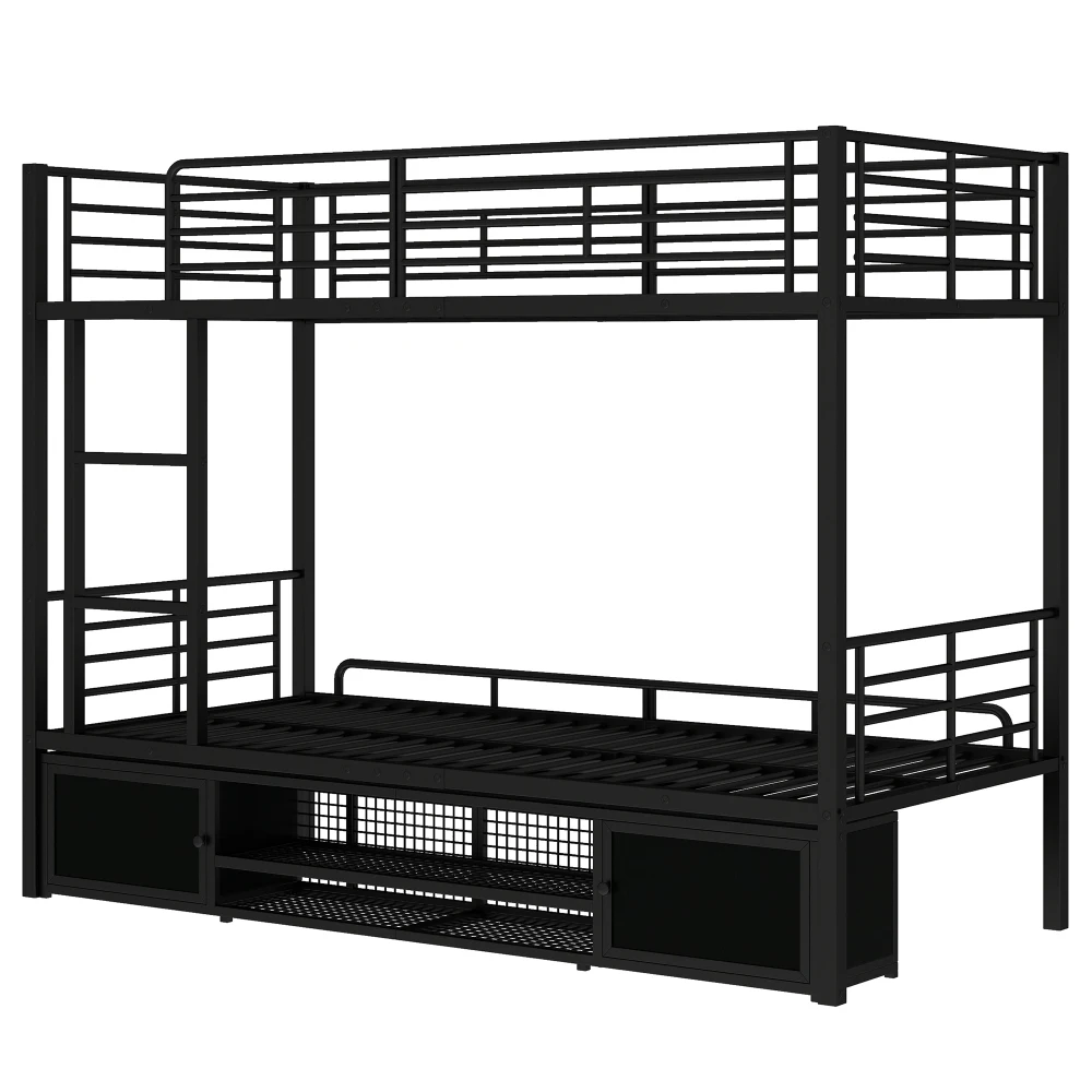 90 x 200 cm großes Bett mit Eisenrahmen, Schuhschrank, kleiner Aufbewahrungsschrank mit Doppeltür, Kinder-Etagenbett mit Seitenleiter und Fallschirmgitter – Detail 20