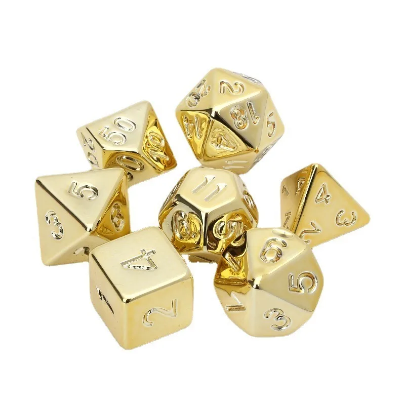 7pcs of Metal Dice Electroplating Seven Colored Metal Dice Set Colorful Gold Rose Gold Champagne Electroplating