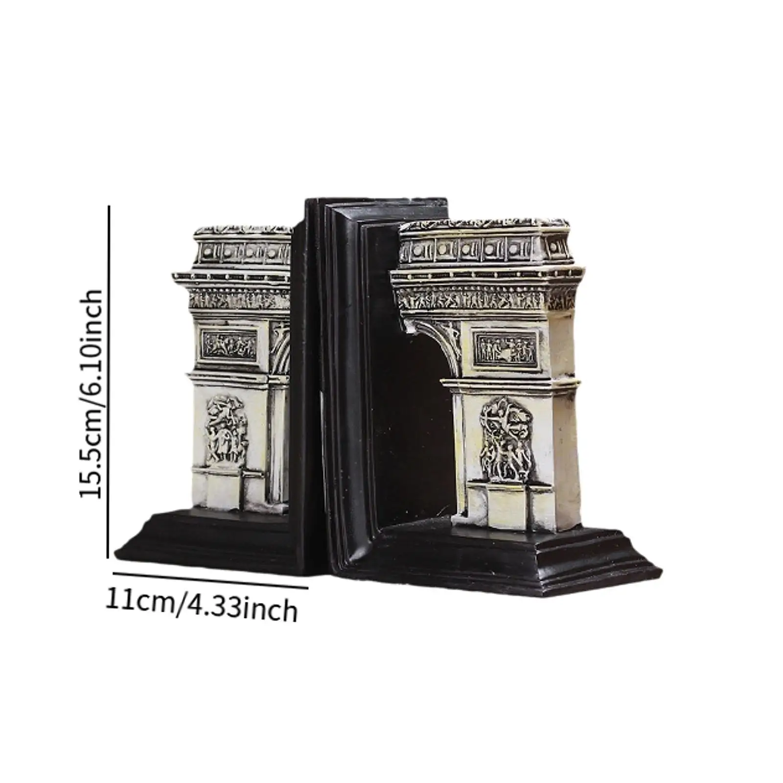 2Pcs Arch of Triumph Bookends Resin Book Ends Bookshelf Non Slip Magazines Cookbooks Organizer Library Desktop Book Stoppers