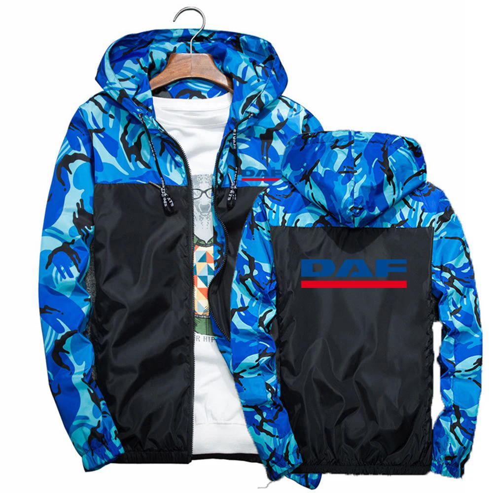 

DAF TRUCKS COMPANY TRUCKER Printing Fashion 2023 New Man's Jacket Zipper Splicing Camouflage Windbreaker Slim Fit Hoodies Coat