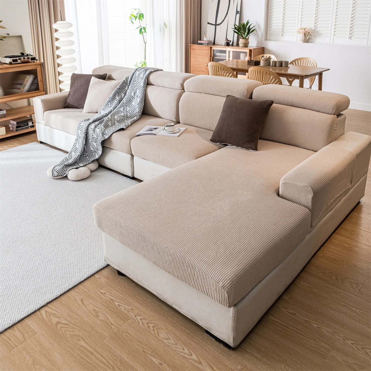Thicken Stripe Jacquard Stretch Removable Sofa Seat Cushion Cover Washable for Living Room Kids Pets Furniture Protector 6