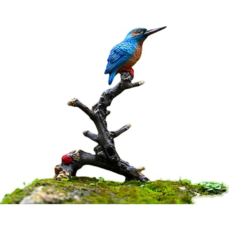 Landscape Birds Simulation, Animal, Kingfisher, Stand Branch, Garden Bonsai Decoration, Ornaments, Resin Crafts
