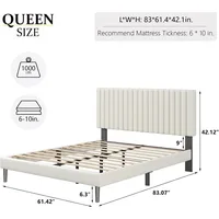 Size Platform Bed Frame with Velvet Upholstered Headboard, Strong Wood Slats, Box Spring Optional, Mattress Foundation 2