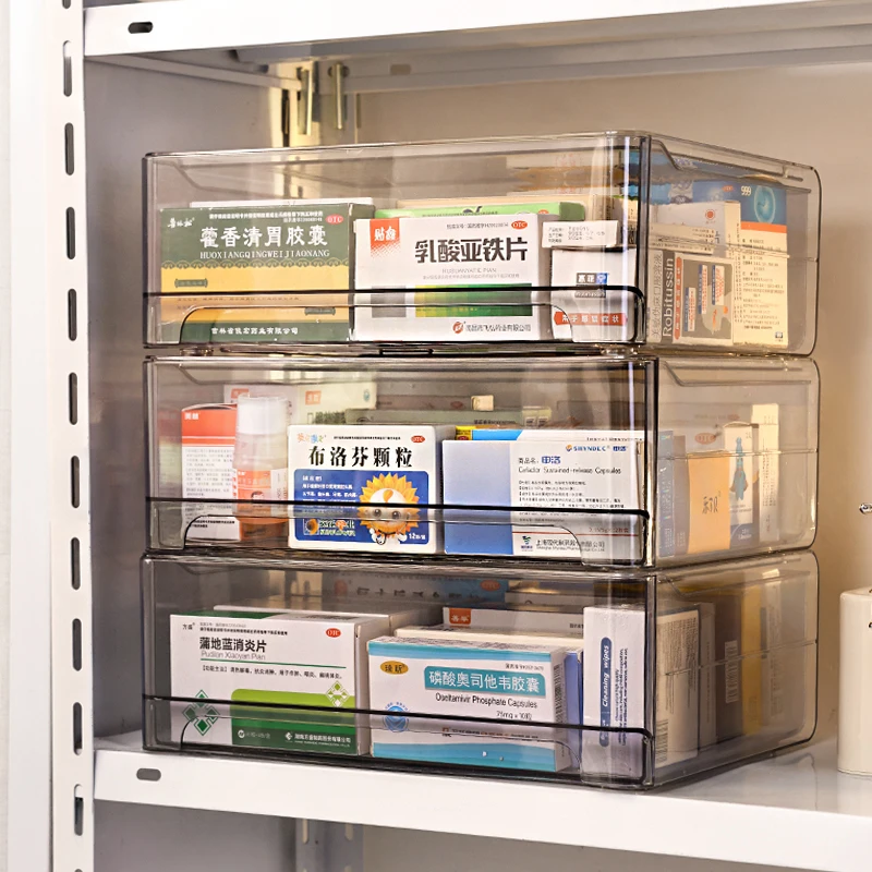 1pc Acrylic Drawer-Type Medicine Display Box, Large Capacity, Stackable Emergency Medicine Storage Box, Durable Design
