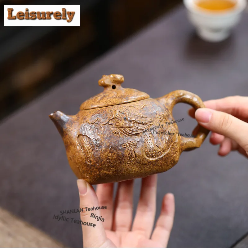 270ml Yixing Purple Clay Teapots Handmade Dragon Fish Pot Raw Ore Wood-fired Porcelain Mud Kettle Chinese Zisha Tea Set Craft
