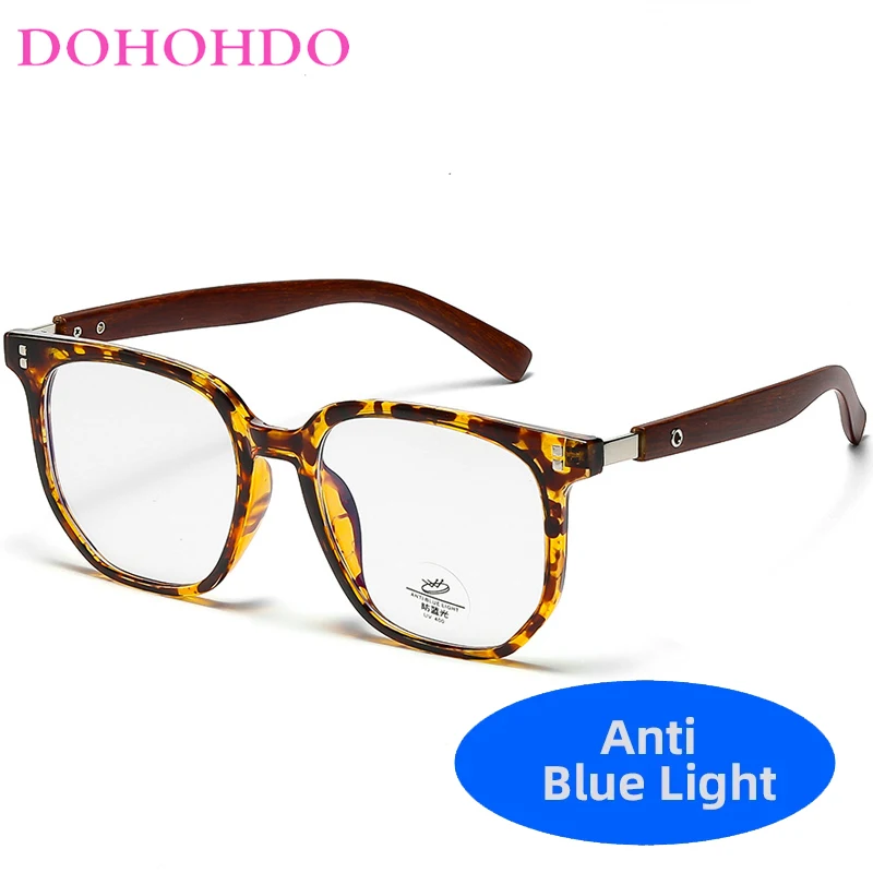 

DOHOHDO Fashion Retro Rivets Men Anti-Blue Light Glasses Frames Wood Grain TR90 Square Women's Optical Eyeglasses Male Eyewear
