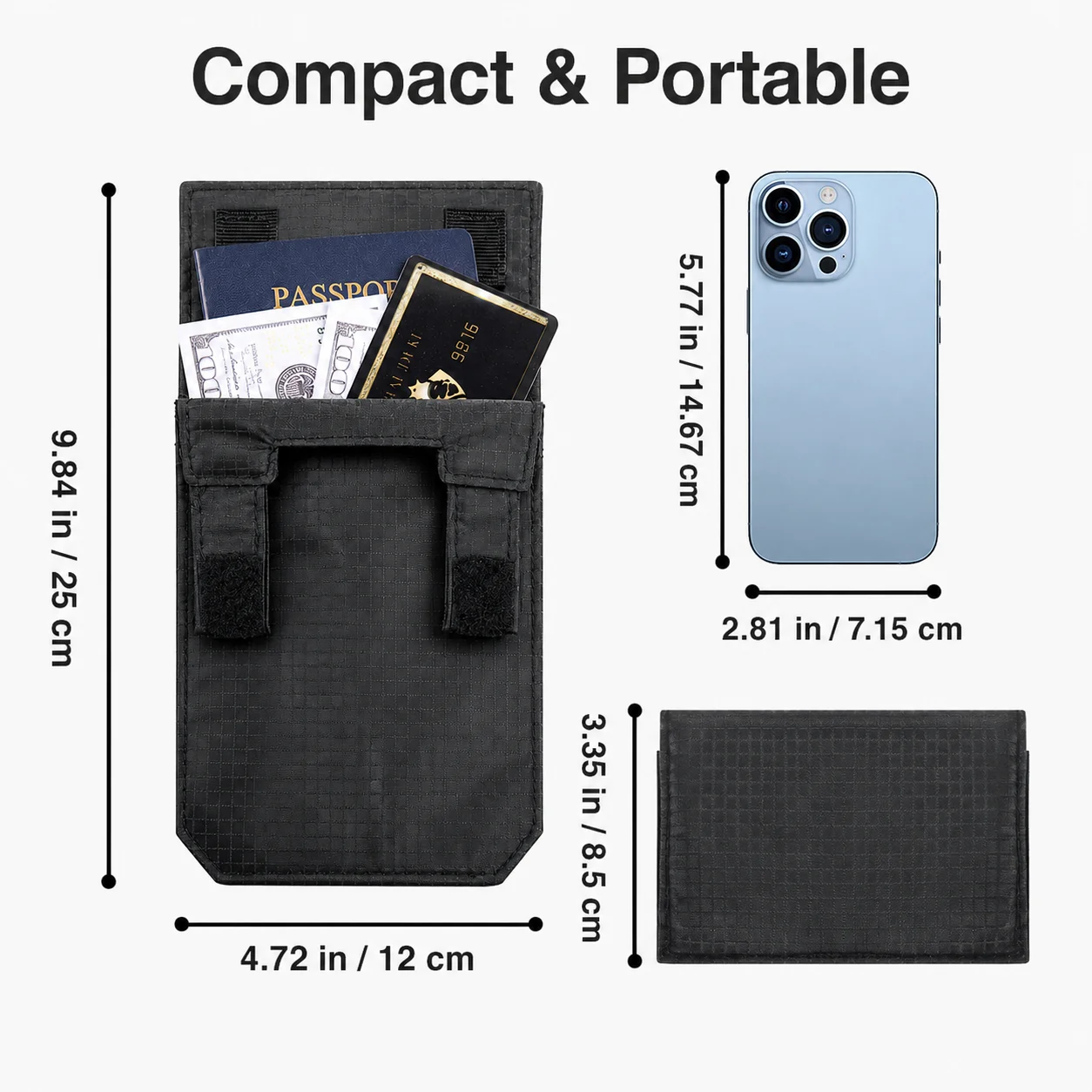 2026 Black Slim Belt Wallet Zero Bulk Anti Theft Belt Clip Mini Belt Wallet Hook and Loop Closure Hidden Compartment Belt Wallet 4