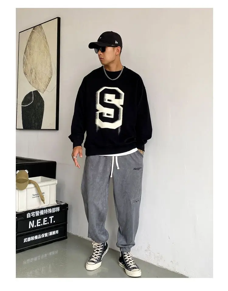 Große, verdickte lange Plüsch-Samt-Hose für hübsche Bindehose, dünne, super lockere High-Street-Wildleder-Haremshose für Herren – Detail 4