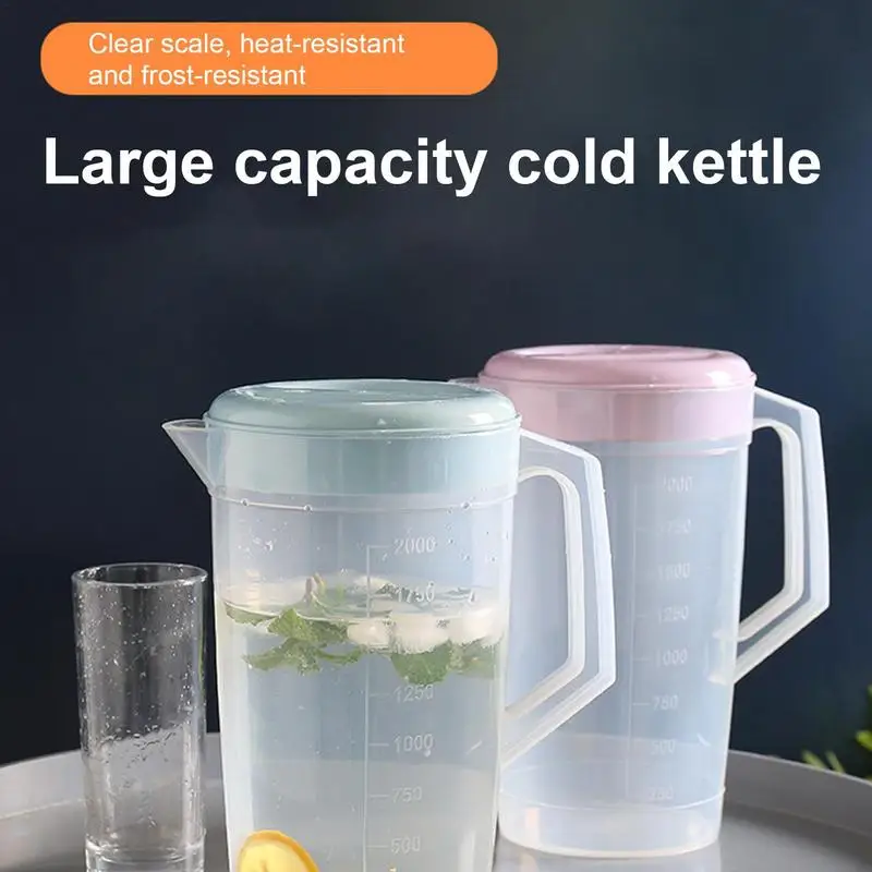 휴대용 손잡이 및 뚜껑이 있는 2000ml 측정 투수, 대용량 액체 측정 컵, 내구성 있는 투명 음료 주전자