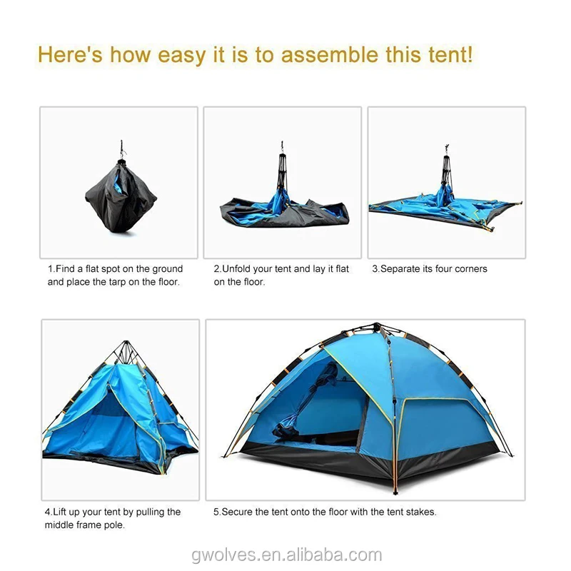 3-4 Person Automatic Family Portable Camping Tents for Outdoor hiking