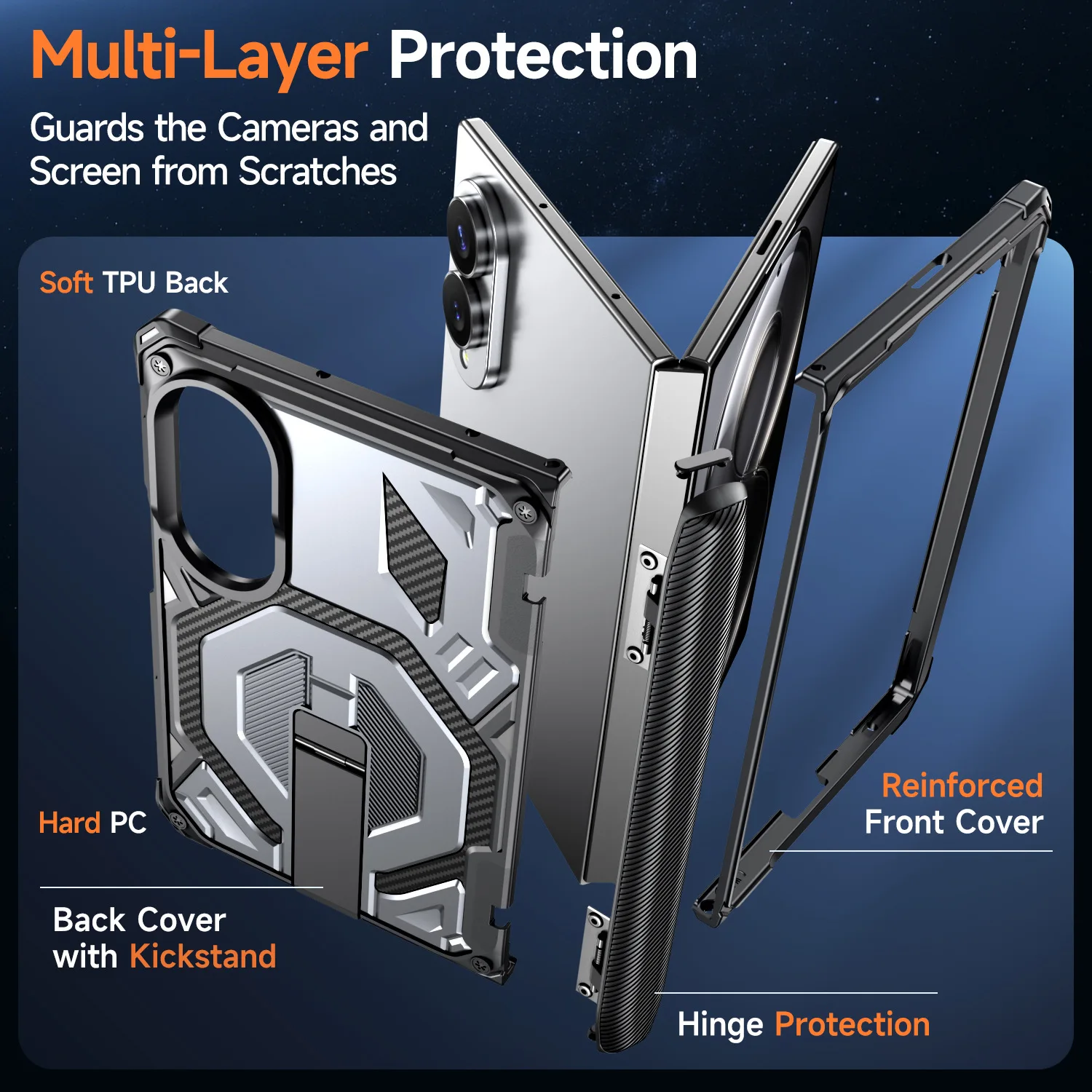 Foldable Phone Case with Magnetic Attachment and Built-in Stand - Drop-Resistant Protection Cover