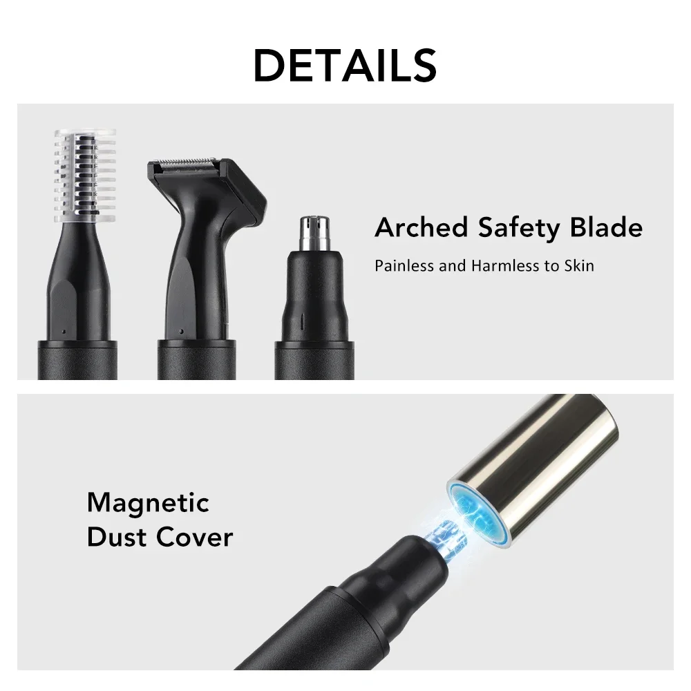 3 in 1 Electric Nose Ear Hair Trimmer for Men LED Display Painless Sideburns Eyebrow Beard Hair Clipper Shaver USB Rechargeable