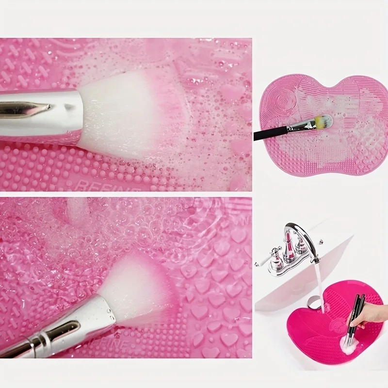Cleaning Pad-Efficient & Portable & Reusable Apple Shaped Silicone  Makeup Brush Makeup Brush Cleaning Mat With Suction Cup