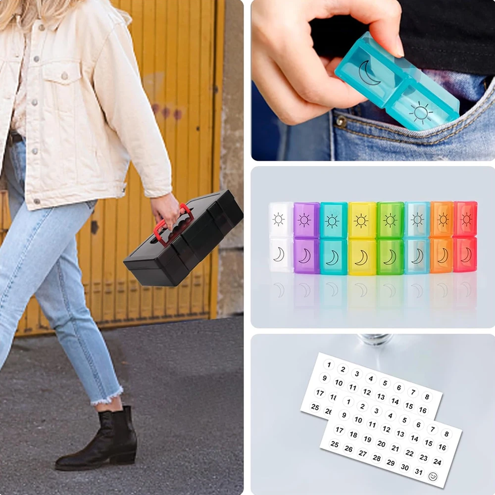 Monthly Pill Organizer with 32 Daily Compartments and Travel Case for Vitamins and Supplements