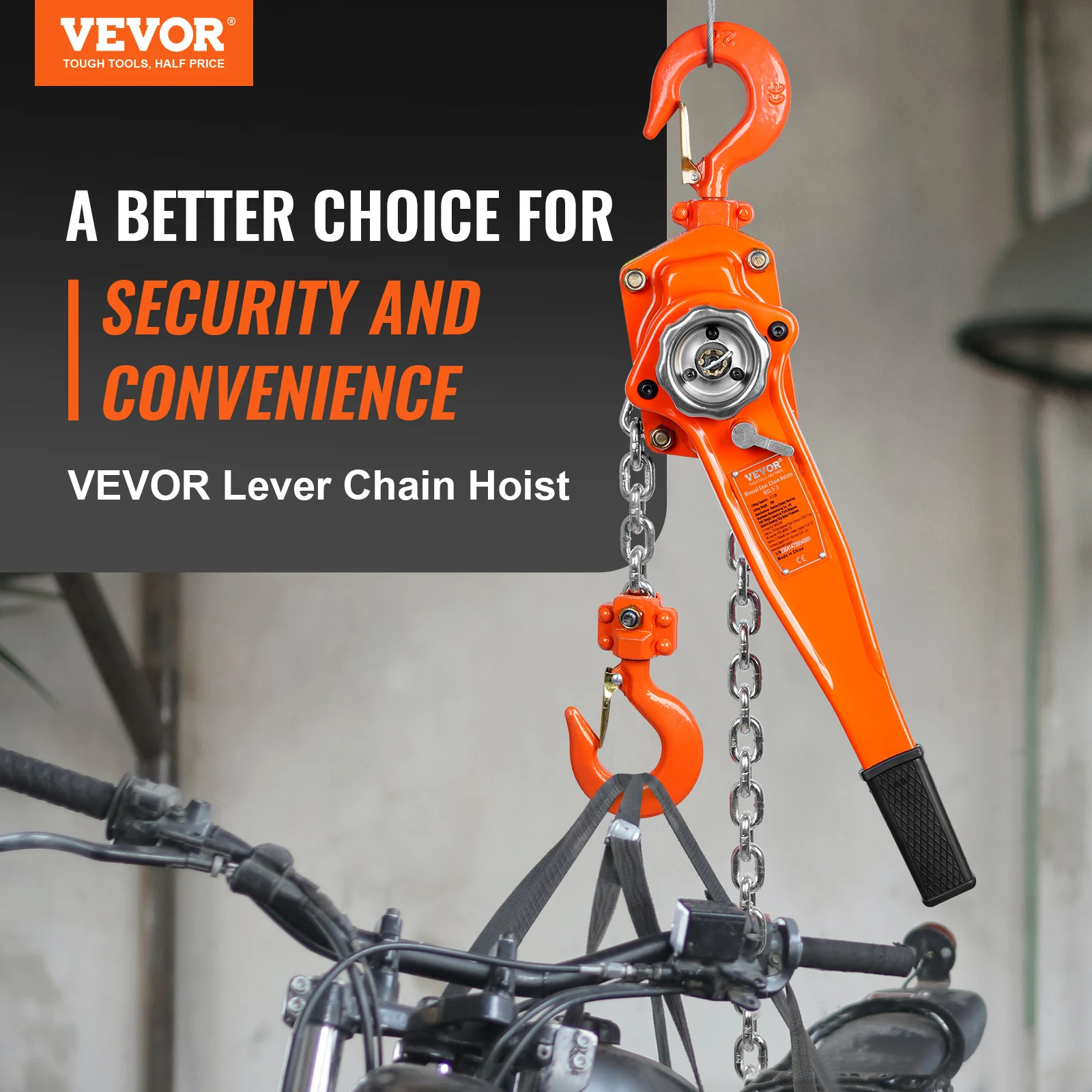 VEVOR Manual Lever Chain Hoist 0.75/1.5/3/6Ton 10/20 FT G80 Galvanized Carbon Steel Auto Chain Leading Garage