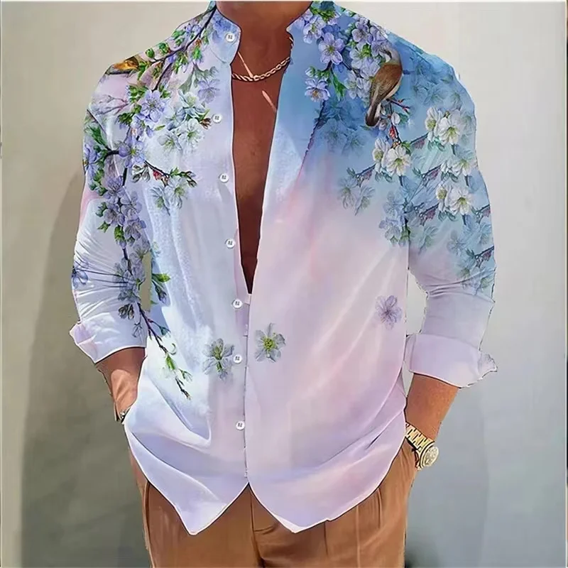 2024 Summer Men's Shirts Graphic Print Button Tops Long