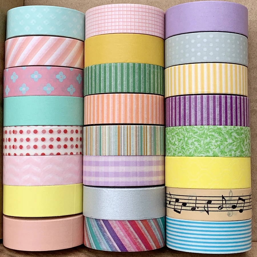 

Candy Color Series -1 Basic Design Washi Tape For Gift Wrapping Dot Stripe Grid for DIY Decoration