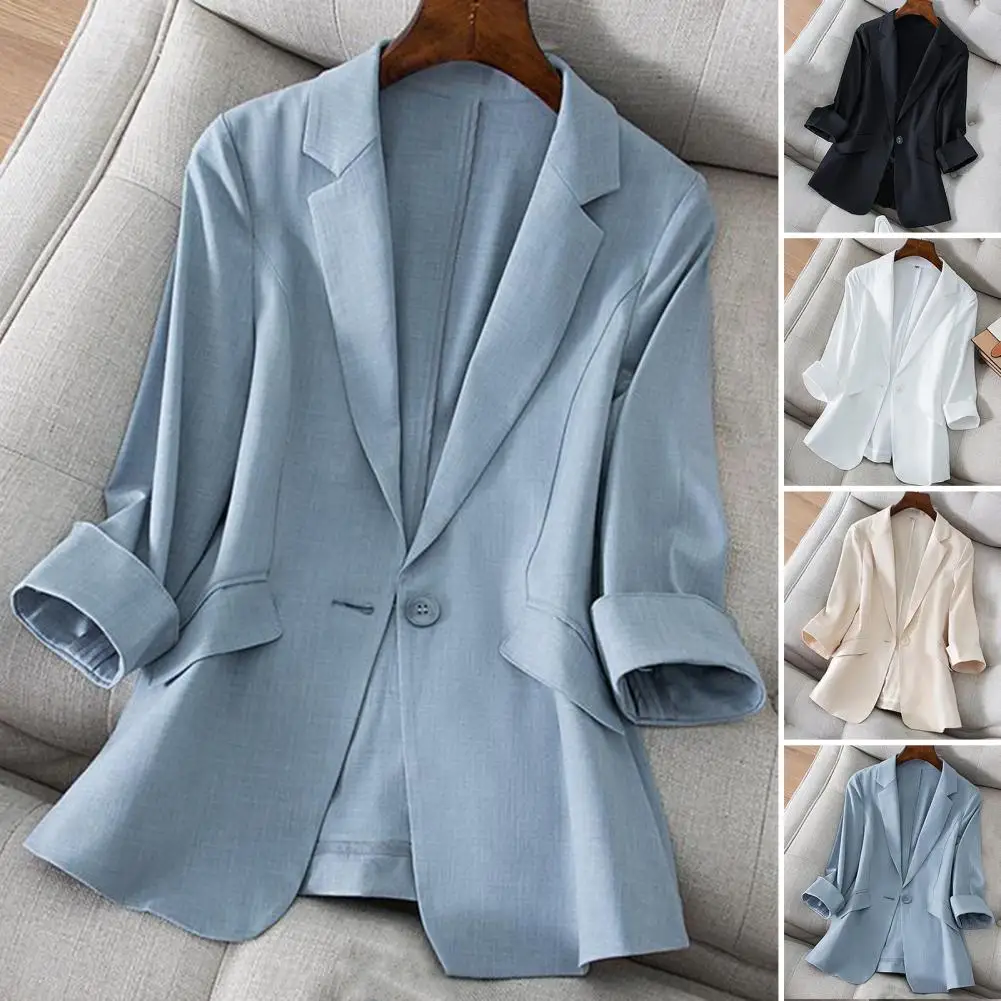 

Women's Suit Jacket Office Single Button Elegant Solid Three Quarter Lapel Blazers Coat 2024 Spring Casual Korean All-Match Tops