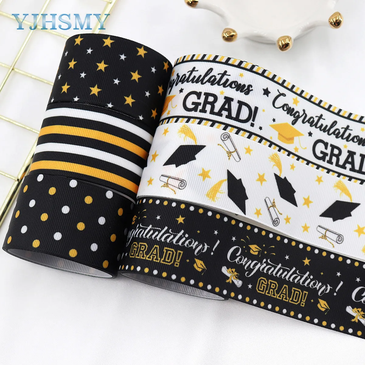 5 Yard Graduation Ribbon Congrats Graduation Cap Fabric Ribbon Congratulations Satin Star Printed Grosgrain