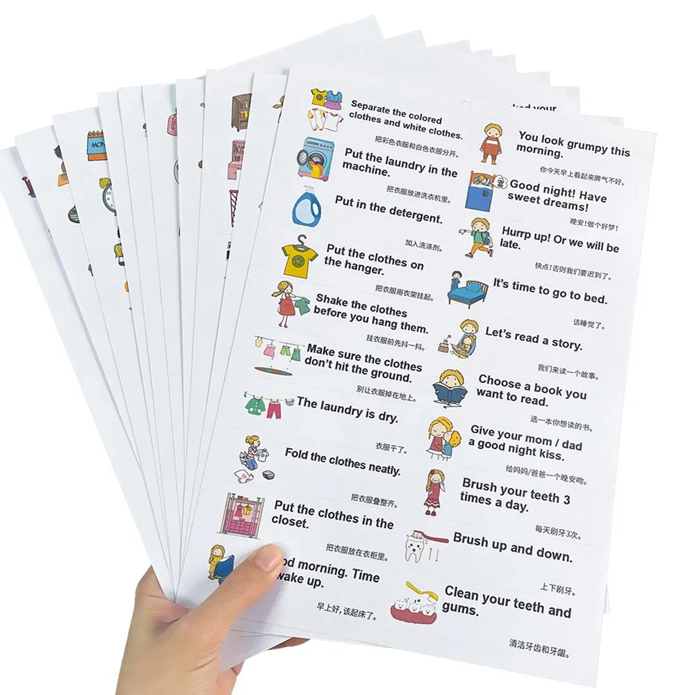 18 Sheet Kids Learning Stickers Family Daily Routines Sentences Common English Words Classroom Decoration Educational Toys 6