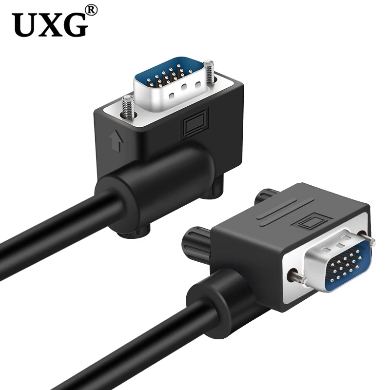 Double 90 Degree Right Left Angle Elbow VGA Male 15pin 1080P Cable 3m For TV Monitor Computer Projector PC Cable VGA Adapter