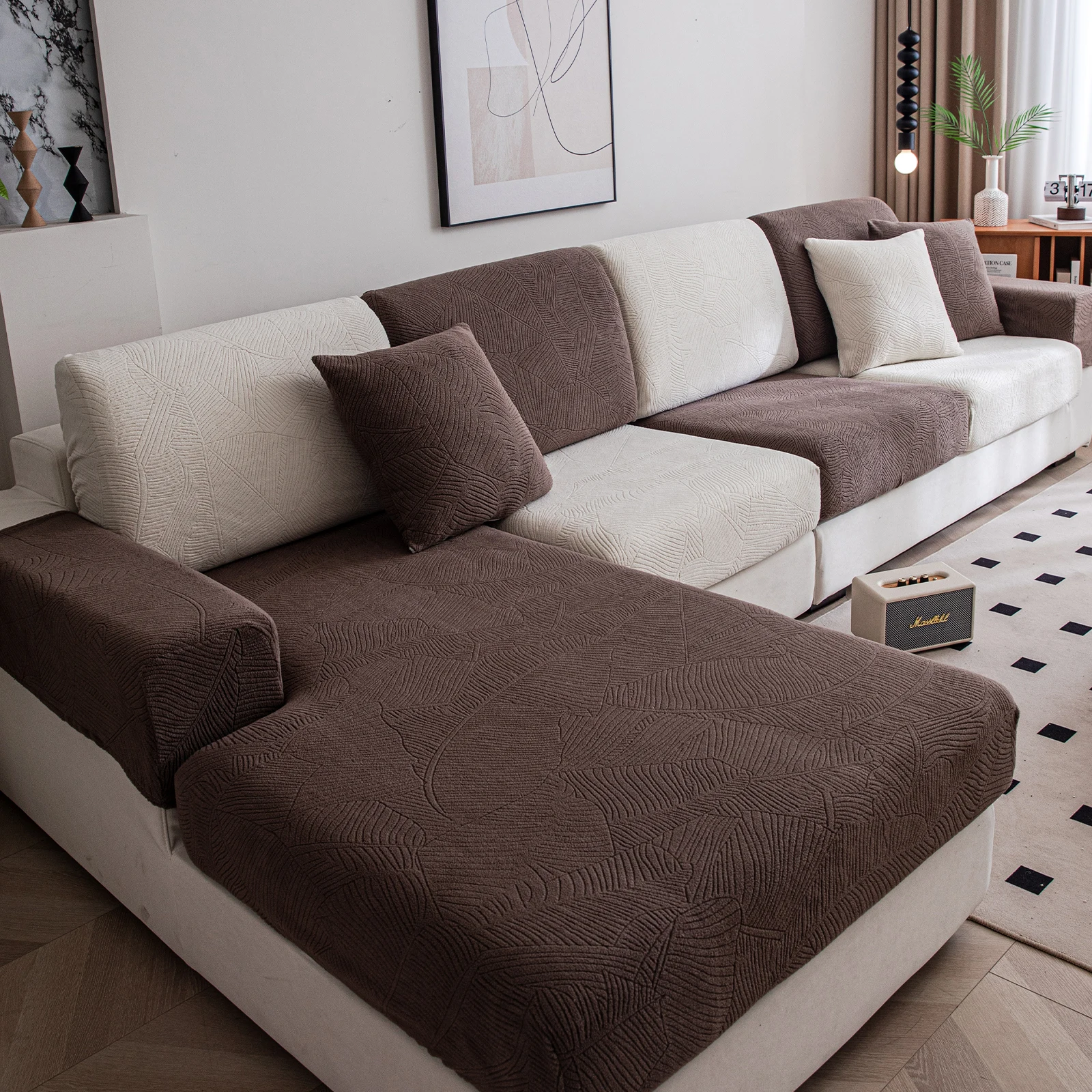 Banana Leaf Jacquard Fabric Sofa Cloth Cover, Polar Fleece, Living Room, Comfortable, Dustproof, Anti Pet Scratch 5
