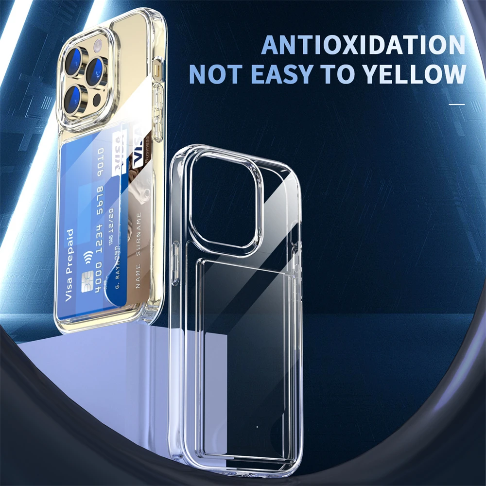 Enhanced Four-Corner Protective Transparent Acrylic Phone Case with Card Slot
