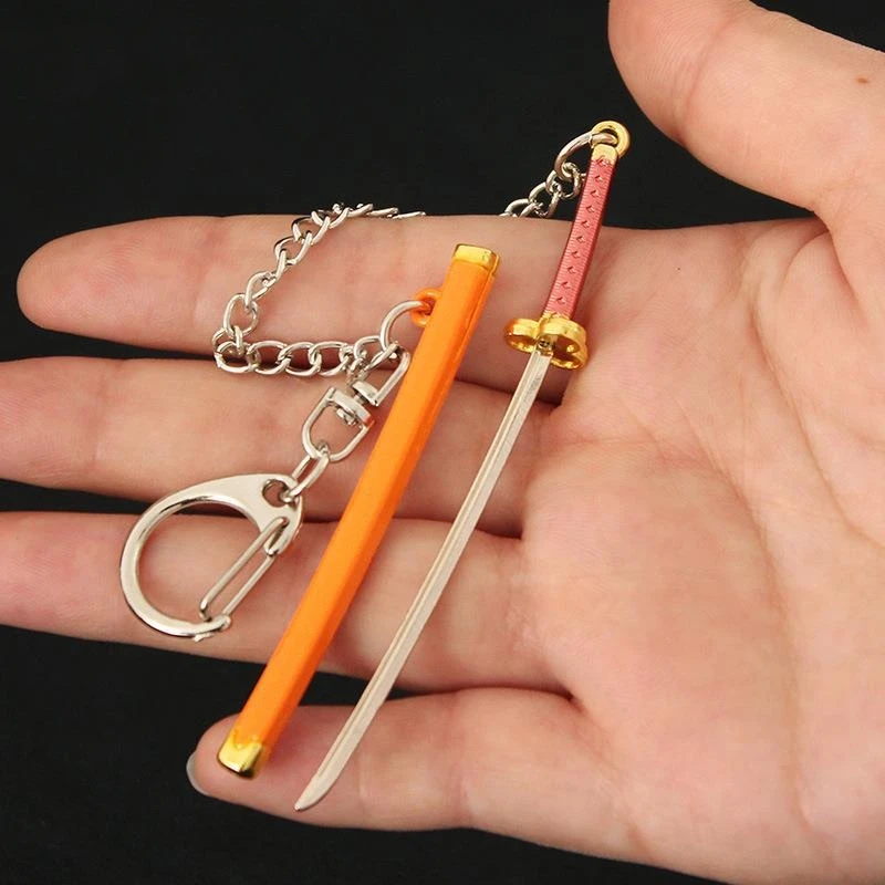 Mini One Piece Keychain 9cm Sword Weapon Model Metal Zoro Yamato Ame No Habakiri Autumn Water Katana Anime Peripherals Toy 5