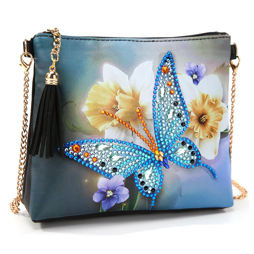 DIY Butterfly Flower Special Shape Diamond Painting Chain Shoulder Bag Leather Women Clutch Storage Bag for Girlfriend Gift punch needle wall decor Needle Arts & Craft