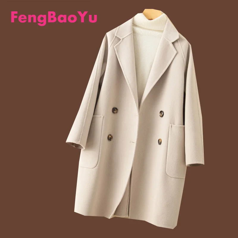 

Fengbaoyu Spring Autumn Double-sided Cashmere Coat Women's Medium-length Black Wool Large-size Clothes for Women Free Shipping