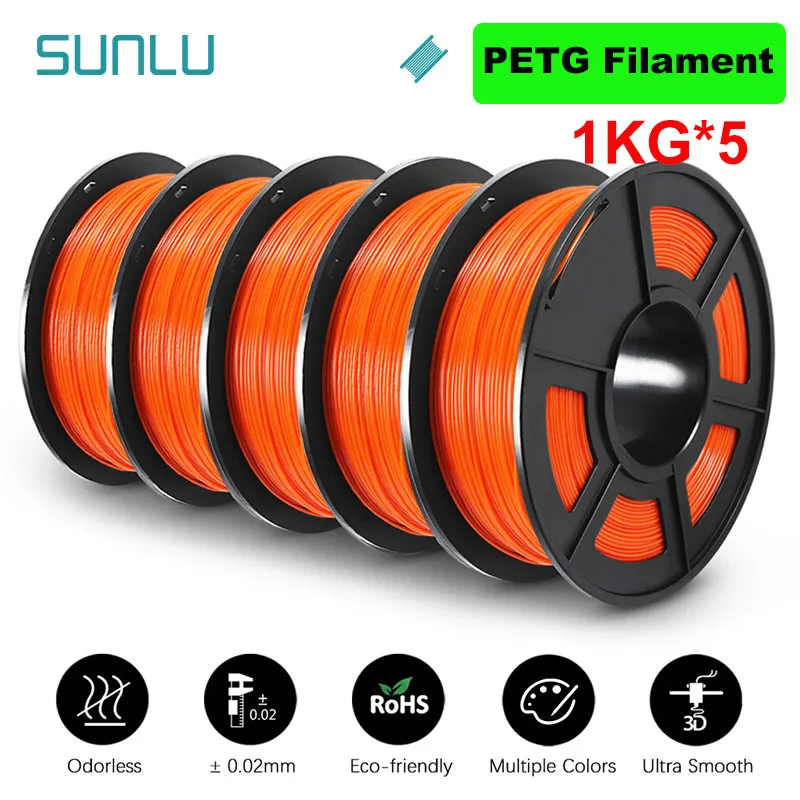 thumbnail image 1 of SUNLU 5KG 3D PLA/PETG/PLA PLUS/Filamento transparente 1,75 mm 5 rollos 1KG Impresora 3D Filamento 3D perfectamente enrollado para impresora 3D y bolígrafo 3D, 1 of 5