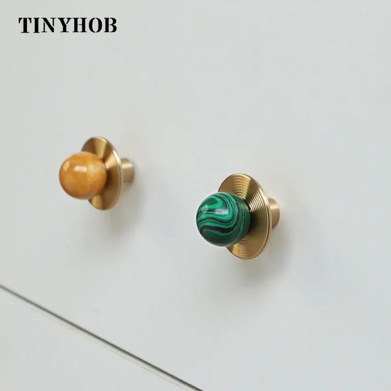 Natural Stone + brass Knobs Cabinet Knob Handle Dresser Knobs Drawer Pulls Furniture Hardware Elegant Green