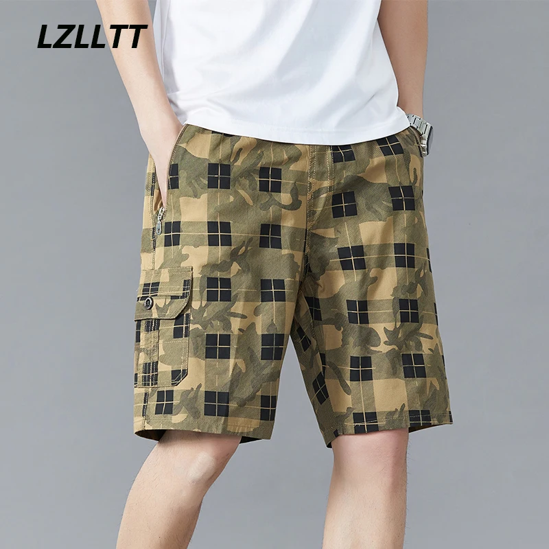 

Men Summer Cotton Cargo Shorts Men Fashion Casual Multi Pockets Breathable Shorts Men Elastic Waist Bermuda Beach Shorts Male