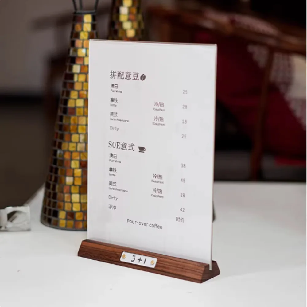 A5 원목 아크릴 사인 홀더 디스플레이 스탠드 테이블 번호/명함/메뉴 종이 홀더 가격표/포스터 프레임