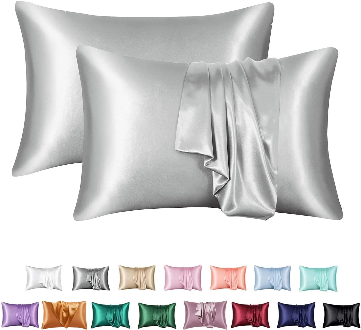 2PCS Pure Emulation Silk Satin Pillowcase Comfortable Khaki Solid Pillow Cover Pillowcase For Bedroom Pillows 50*66CM