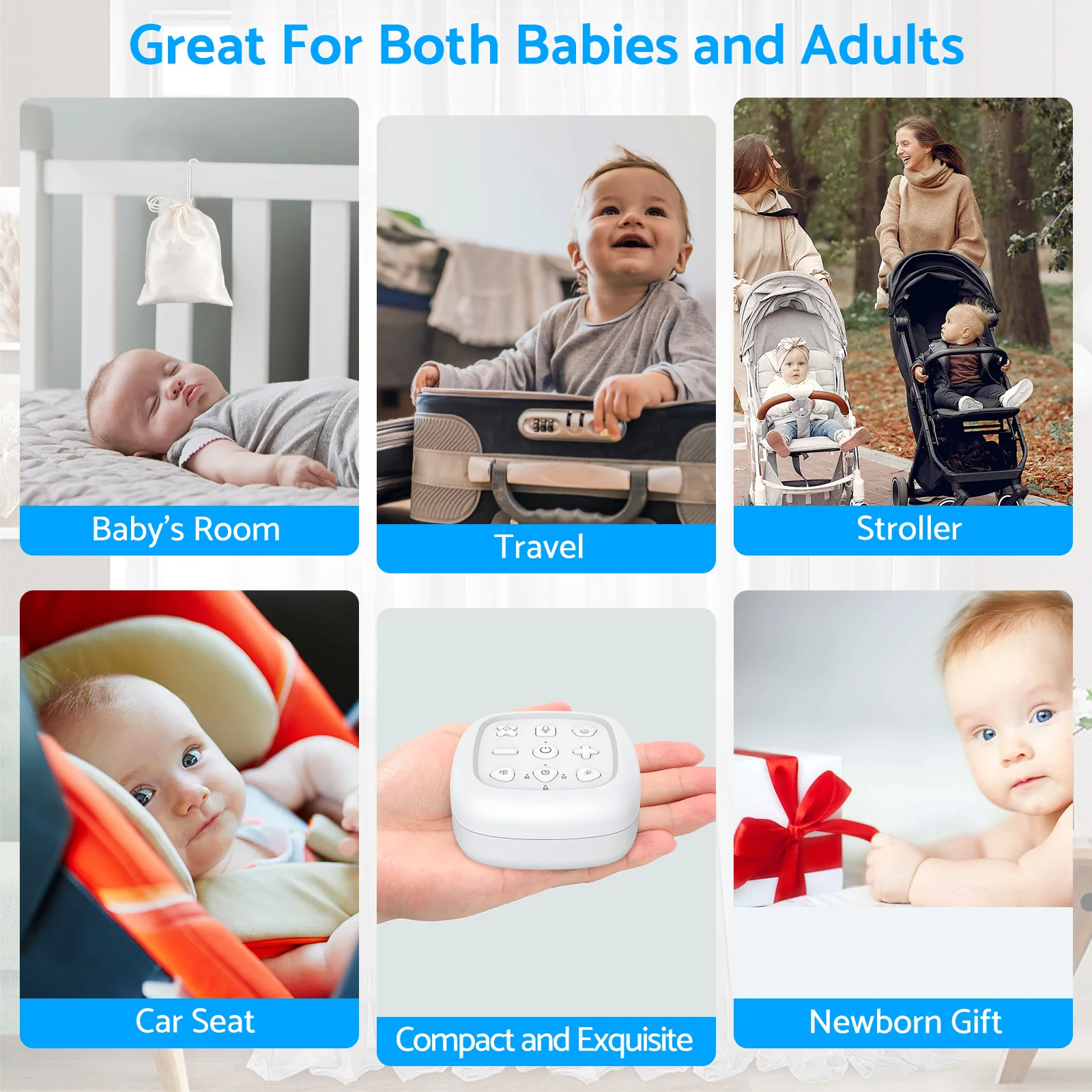 Portable White Noise Machine Baby 30 Sleep Sounds 7 Colour Baby Night Light 16 Levels Volume Adjustment with Memory Function